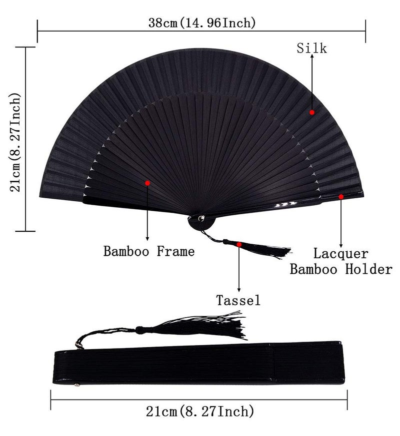 Amajiji 8.27"(21cm) Hand Held Bamboo Silk Folding Fan Hand Fan,Chinese/Japanese Charming Elegant Vintage Retro Style,Women Ladys Girls Best Gifts (Red) - Image 2